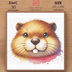 Beaver Watercolor Animals Large Cross Stitch Pattern, Animal Embroidery Pattern PDF Cross Stitch Chart Shop