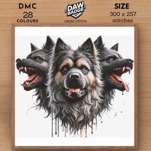 Cerberus Cross Stitch Pattern: Fantasy Watercolor Animal (PDF, SVG)