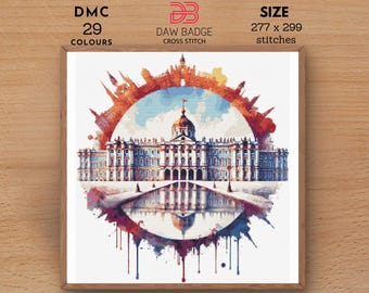 Winter Palace Watercolor Cross Stitch Pattern: City Travel Embroidery (PDF Pattern)