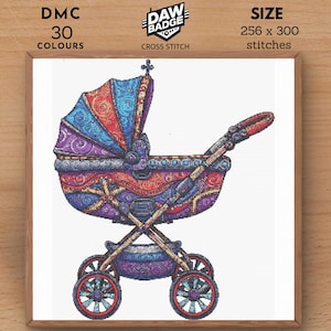New Baby Stroller Nursery Shower PDF Cross Stitch Pattern Baby Cute Large Cross Stitch Downloads
