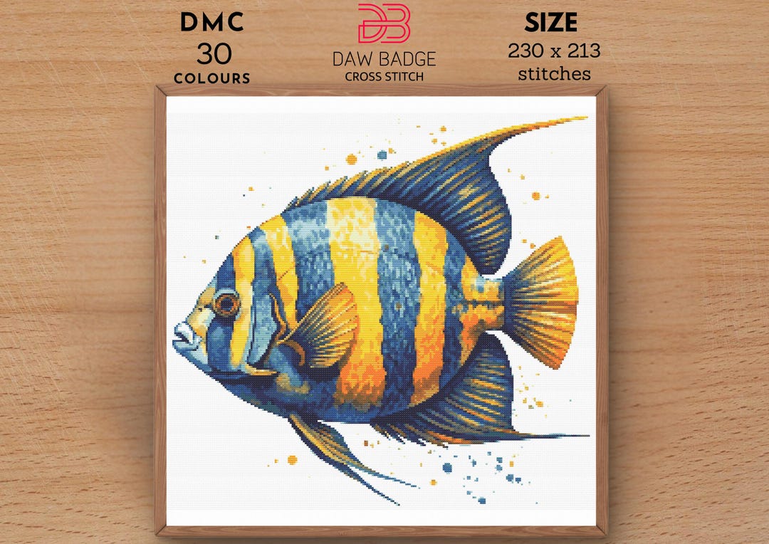 Angelfish Fish Animal Cross Stitch Watercolor Pattern PDF, Large Cross ...