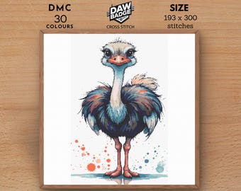 Ostrich Watercolor Animal Cross Stitch Pattern (PDF)