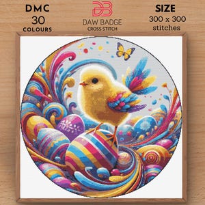 Spring Chick Hatching Happy Easter Cross Stitch Pattern PDF Designs, Easter Bunny Egg Embroidery Pattern
