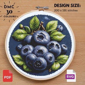 Blueberry Cross Stitch   Blueberry Pattern   Vegetable Fruit Embroidery    Fruit Garden Plant Simple Nature Cross Stitch Digital xstitch PDF
