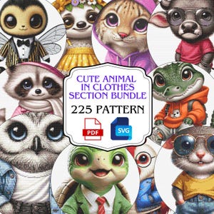 Schattige dieren in kleding Kruissteekbundel Pakketbundel Modern geteld schattig dier Eenvoudig kruissteekpatroon Kruissteekset pdf