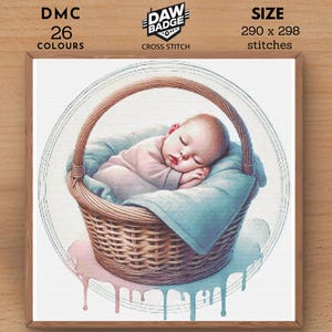New Baby Basket Nursery Girl Boy Cross Stitch PDF Pattern Baby Cute Large Cross Stitch