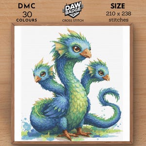 Modèle de point de croix Hydra : aquarelle fantastique (PDF, SVG)