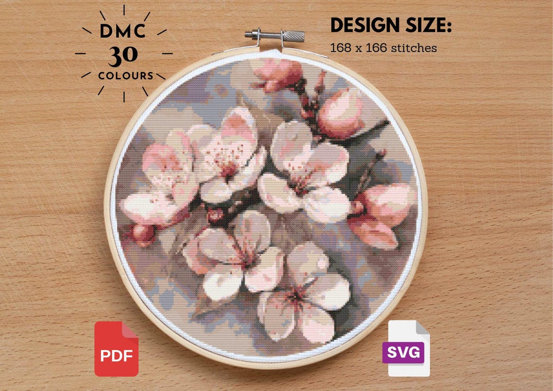 Cherry Blossom Flower Cross Stitch Pattern Floral Cross Stitch Antique ...