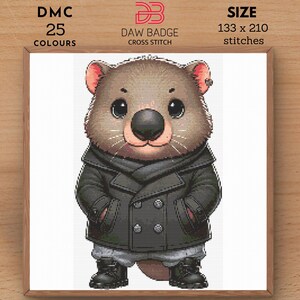 Patrón de punto de cruz de wombat, bordado animal moderno (PDF, SVG)
