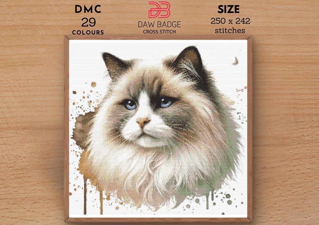 ラグドール猫のクロスステッチ図案：水彩画風動物刺繍（PDF） - Etsy 日本