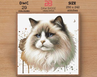 Ragdoll Cat-kruissteekpatroon: aquarel dierenborduurwerk (pdf)