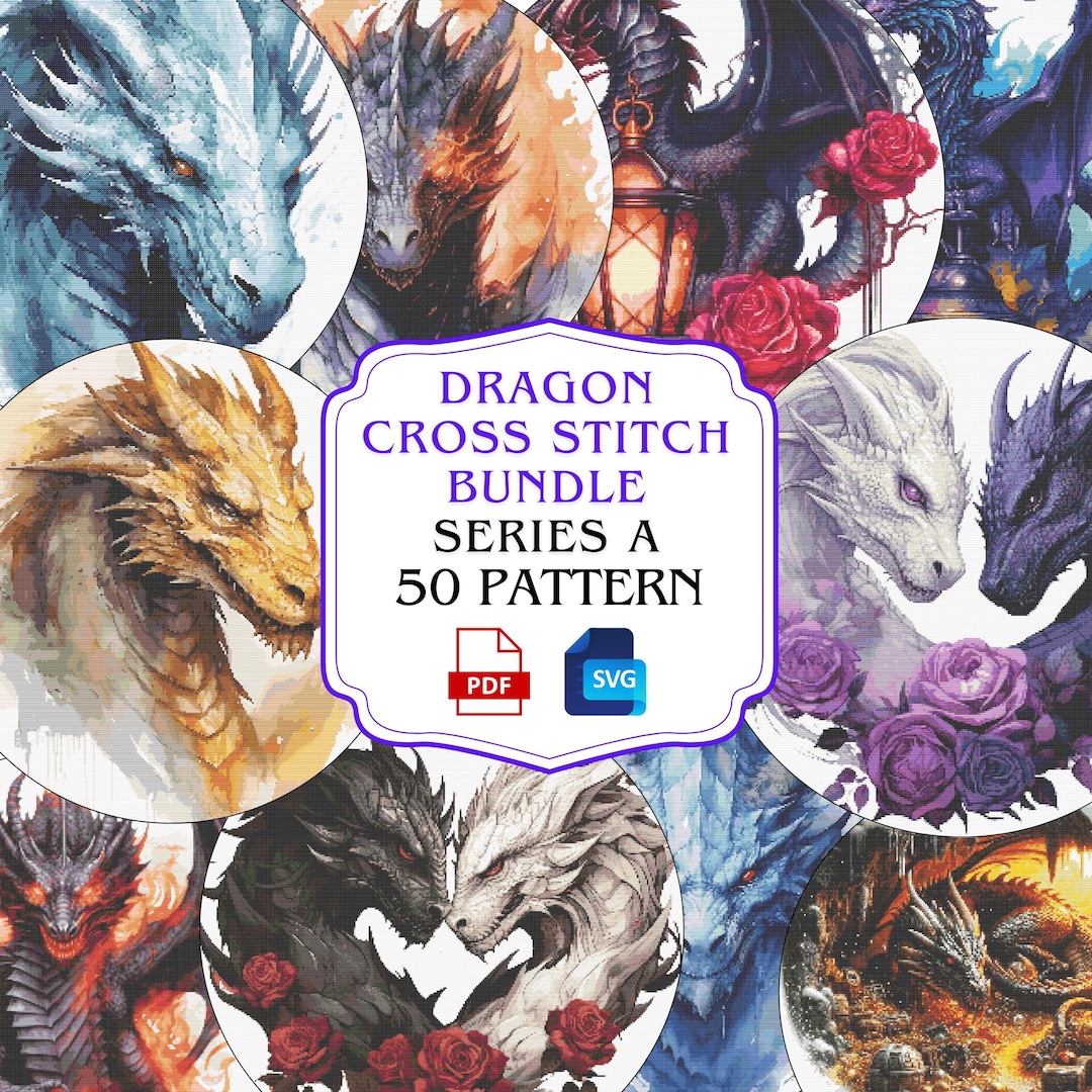 Fantasy Dragon Cross Stitch Pattern Bundle: Modern Embroidery Art (PDF ...