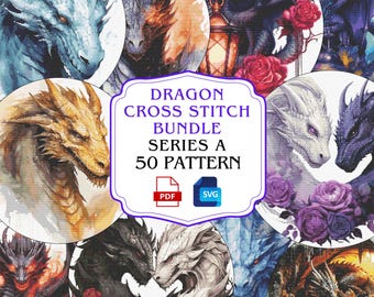 Fantasy Dragon Cross Stitch Pattern Bundle: Modern Embroidery Art (PDF/SVG) - Series A