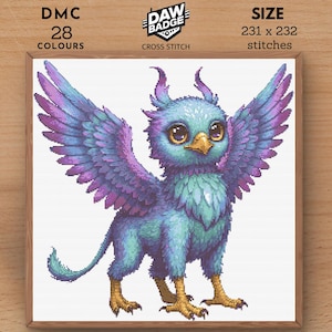Griffin Digital Large Fantasy Animal Cross Stitch Pattern, Sampler Watercolor Animal Cross Stitch Embroidery Animal Pattern PDF SVG
