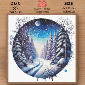 Nature Watercolor Hello Winter Path Snow Cross Stitch Pattern PDF, Snowy Forest Digital Landscape Nature Landscape Embroidery