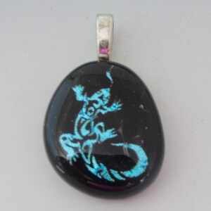 Dichroic Blue Lizard Gecko Pendant fused glass