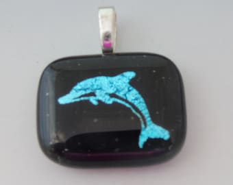 Blue Dolphin Pendant Dichroic fused glass