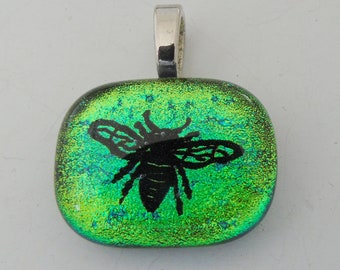 Green Bumblebee Pendant Dichroic Glass