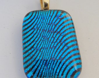 Blue Curved Stripes Pendant Dichroic fused glass