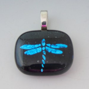 Dichroic Blue Dragonfly Pendant fused glass