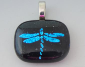 Blue Dragonfly Pendant dichroic fused glass