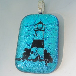 Dichroic Blue Lighthouse Pendant Fused Glass