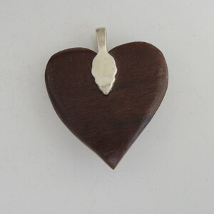 Walnut Wood Heart Pendant w/ Pale Pink Dichroic Glass Cabochon image 2