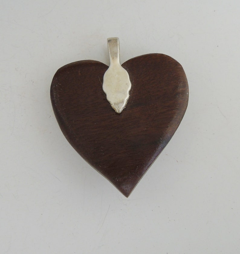 Walnut Wood Heart Pendant w/ Pale Pink Dichroic Glass Cabochon image 2