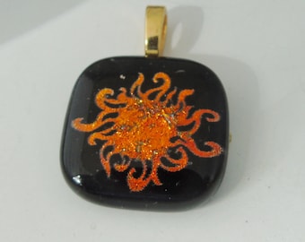 Orange SUN Pendant Dichroic Fused Glass