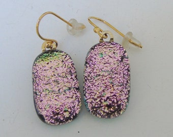 Pale Pink Earrings Dichroic Fused Glass