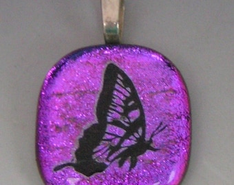 Pink/Purple Butterfly Pendant Dichroic fused glass jewelry