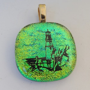 Dichroic Lime Green Lighthouse Pendant Fused Glass