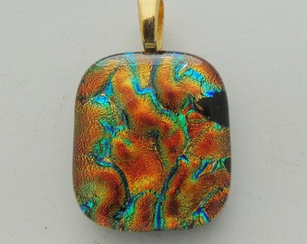 Orange Green Pendant dichroic fused glass jewelry