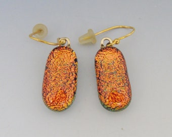 Orange Earrings Dichroic Fused Glass