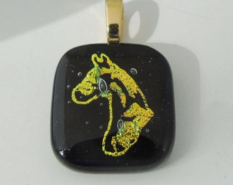 Gold Horse Head Pendant Dichroic Fused Glass