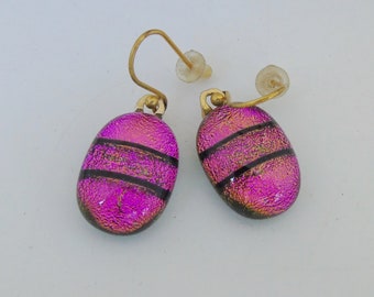 Dark Pink Earrings Dichroic Fused Glass