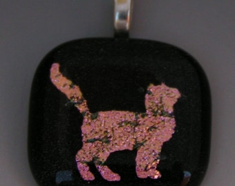 Pink Cat Pendant Dichroic fused glass jewelry