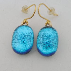 Dichroic Blue Earrings Fused Glass