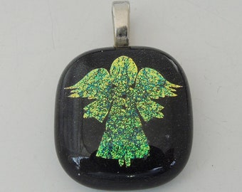 Gold Green Angel Pendant Dichroic Glass