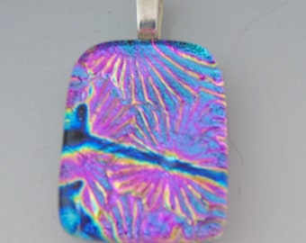 Pink Blue Starburst Pendant Dichroic Fused Glass