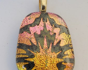 Pink Gold Star Design Pendant Dichroic fused glass