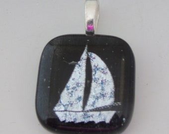 Silver Sailboat Pendant Dichroic fused glass