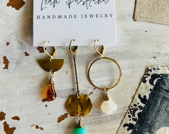 Mix and Match Earring Set, Geometric Earrings, Modern Earrings, Chalcedony Earrings, Studio Sale, Asymmetrical Earrings, Seattle, WA