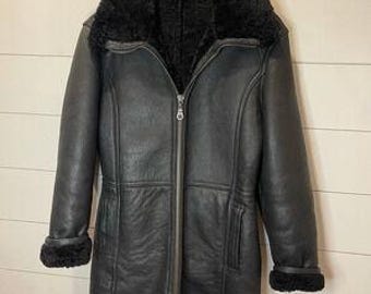Handmade Black Shearling Leather Coat | Women's B3 Aviator Jacket