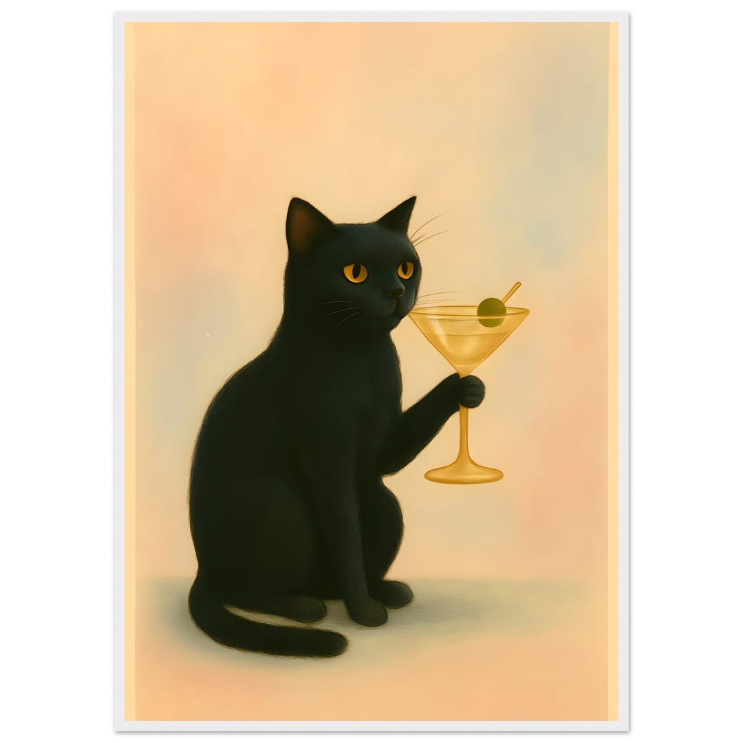Black Cat Martini Print: Whimsical Feline Bar Wall Art - Etsy