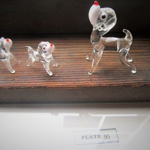 Three 1970&#39;s Blown Glass Dogs, Glass Dog Family Canines, White Red Black, Glass Bubble Eye Clear Red White Black Menagerie, Dog Lovers  Gift