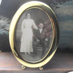 Vintage Shiny Brass Oval Photo Frame, Antique Family Photograph, Made in Korea