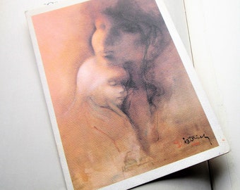 Grunewald Dietrich Signed Vintage 1982 Gallery Art Card, Exhibit Invitation Greeting Card, Mother Child Printed Art Work