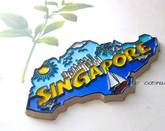 Vintage Refrigerator Magnet, 1980's 90's Trip to Singapore, Vintage Travel Souvenir, SE Asia Souvenir Magnet, Colorful Singapore Island Gift