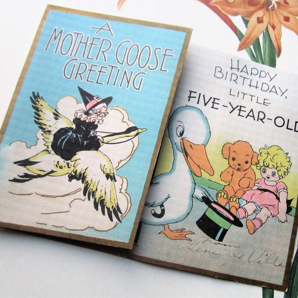 1930's Vintage Birthday Greeting Card A Mother Goose Greeting Book Shaped  5 Year Old Special Day Nursery Rhyme Card Happy Birthday In Color
